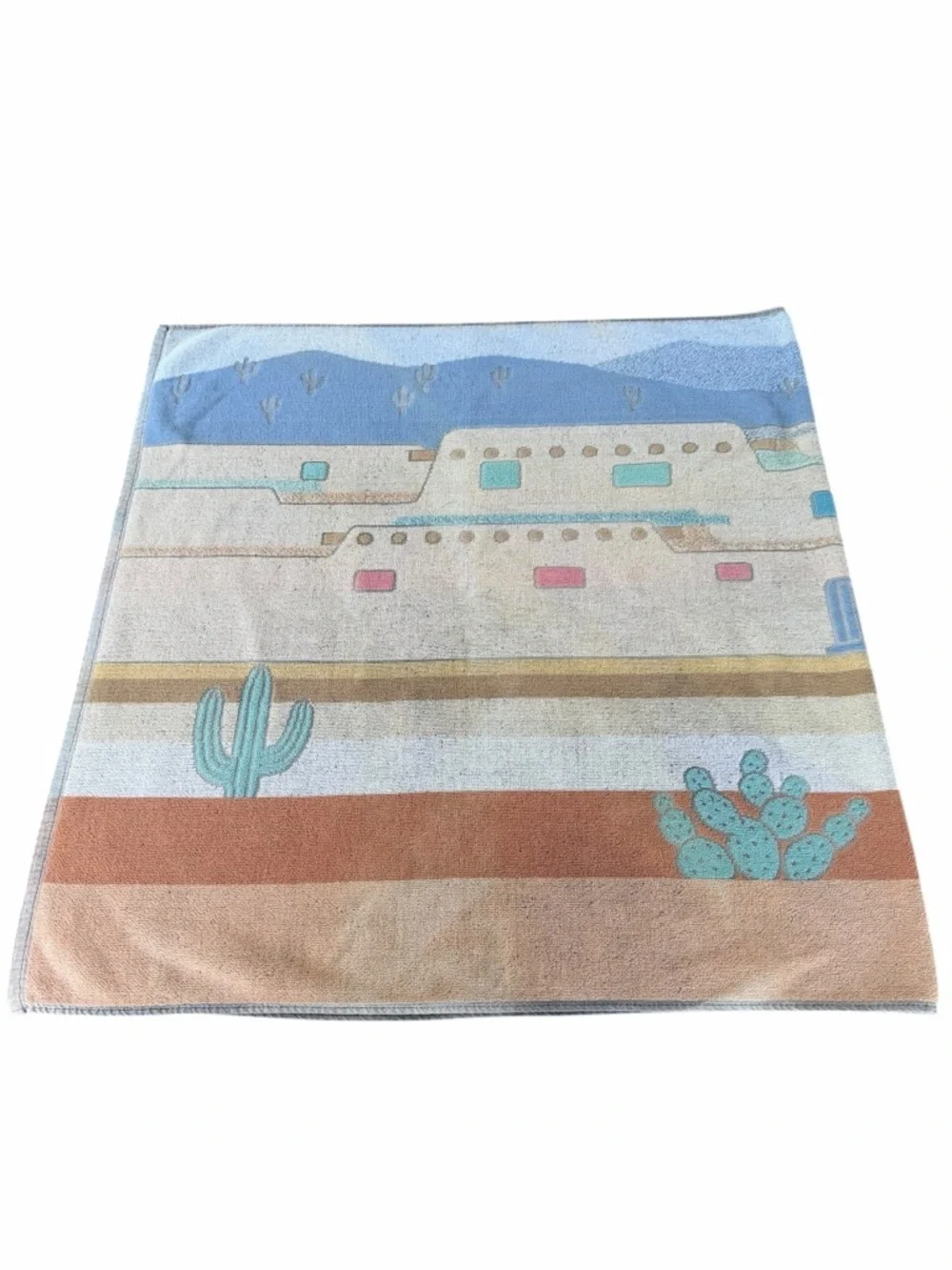 Vintage Royal Terry Adobe Pueblo Southwestern Village Beach Towel Brazil 30x60